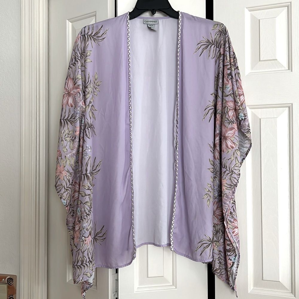 Catherines Floral Print Kimono with Gold Braid